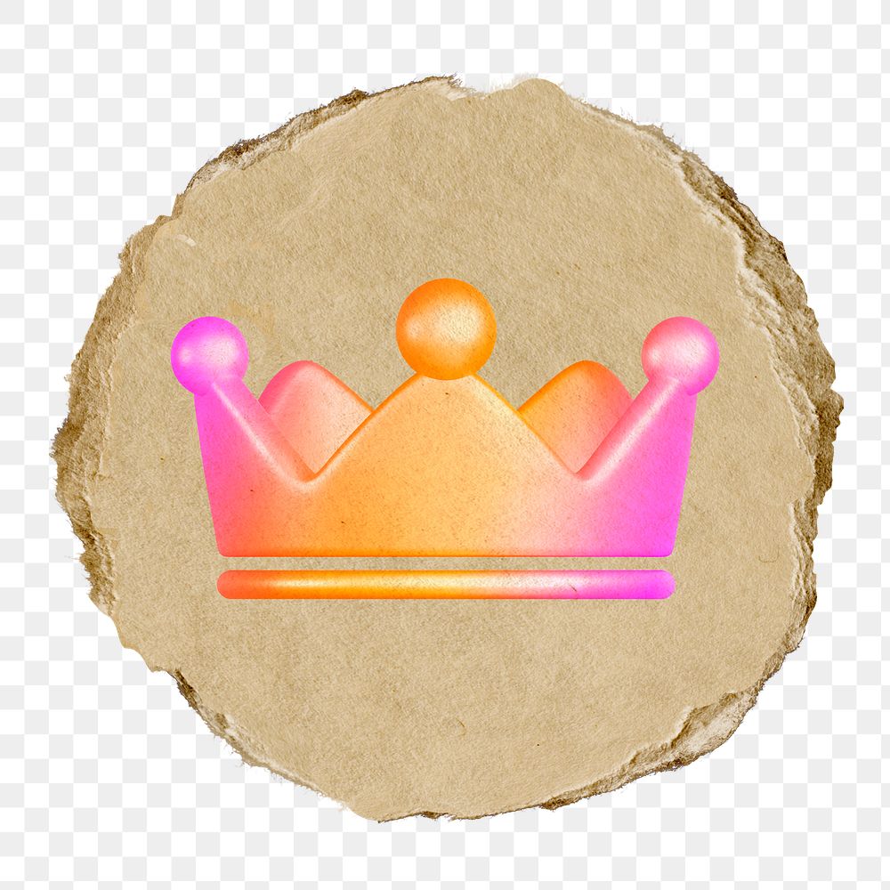 Crown ranking png icon sticker, ripped paper badge, transparent background
