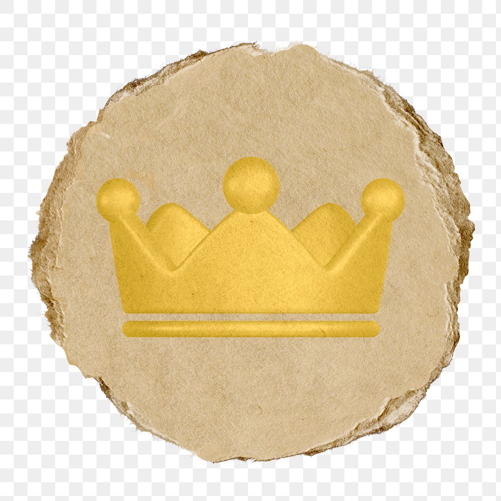 Crown ranking png icon sticker, ripped paper badge, transparent background