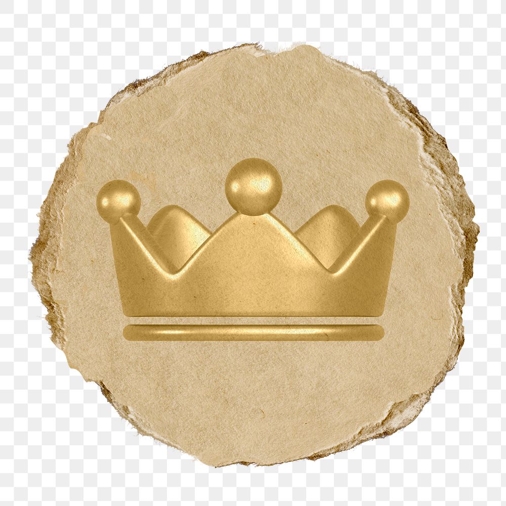 Crown ranking png icon sticker, ripped paper badge, transparent background