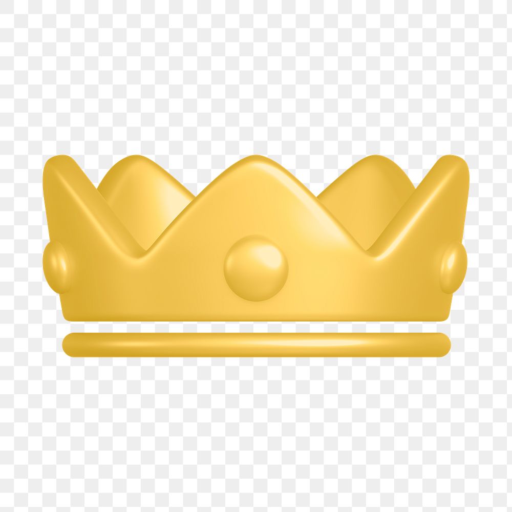 Gold crown png, ranking icon sticker, 3D rendering, transparent background