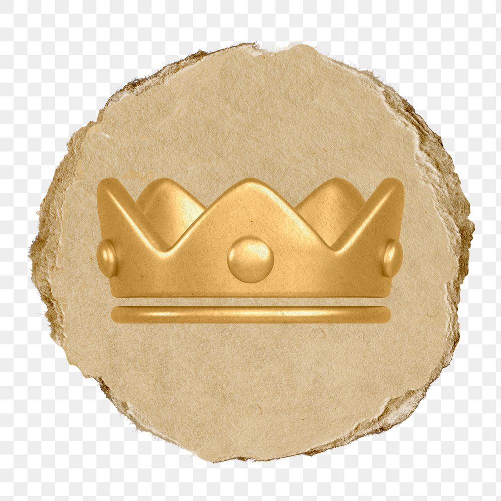 Crown ranking png icon sticker, ripped paper badge, transparent background