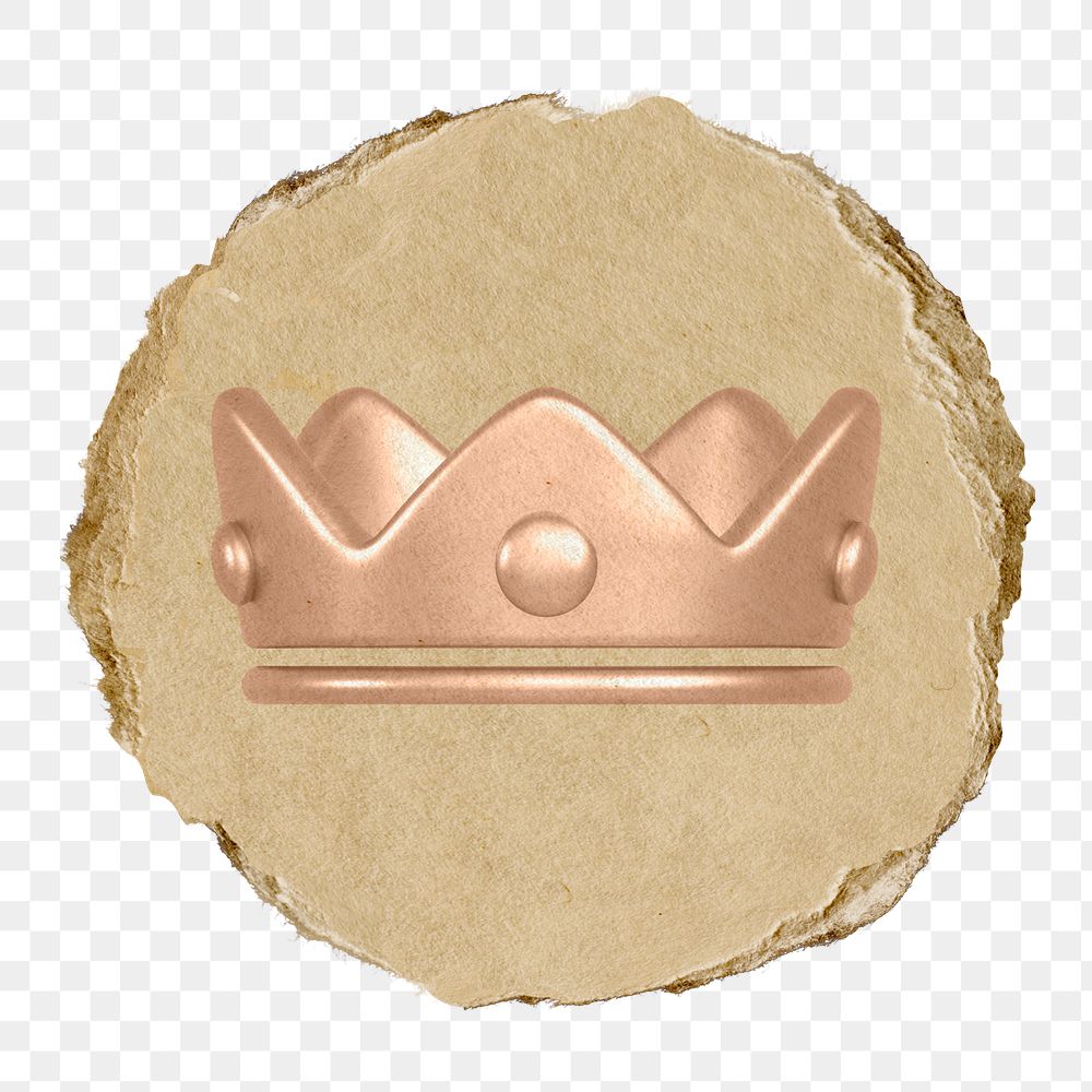 Crown ranking png icon sticker, ripped paper badge, transparent background