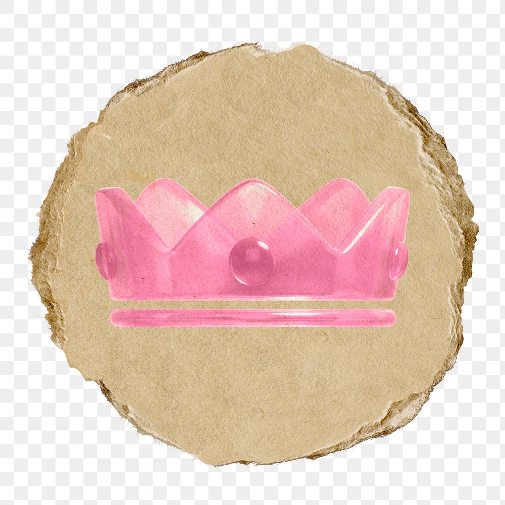 Crown ranking png icon sticker, ripped paper badge, transparent background