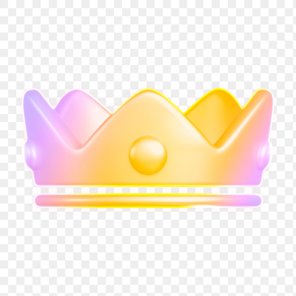 Crown ranking png, neon icon sticker, 3D rendering, transparent background