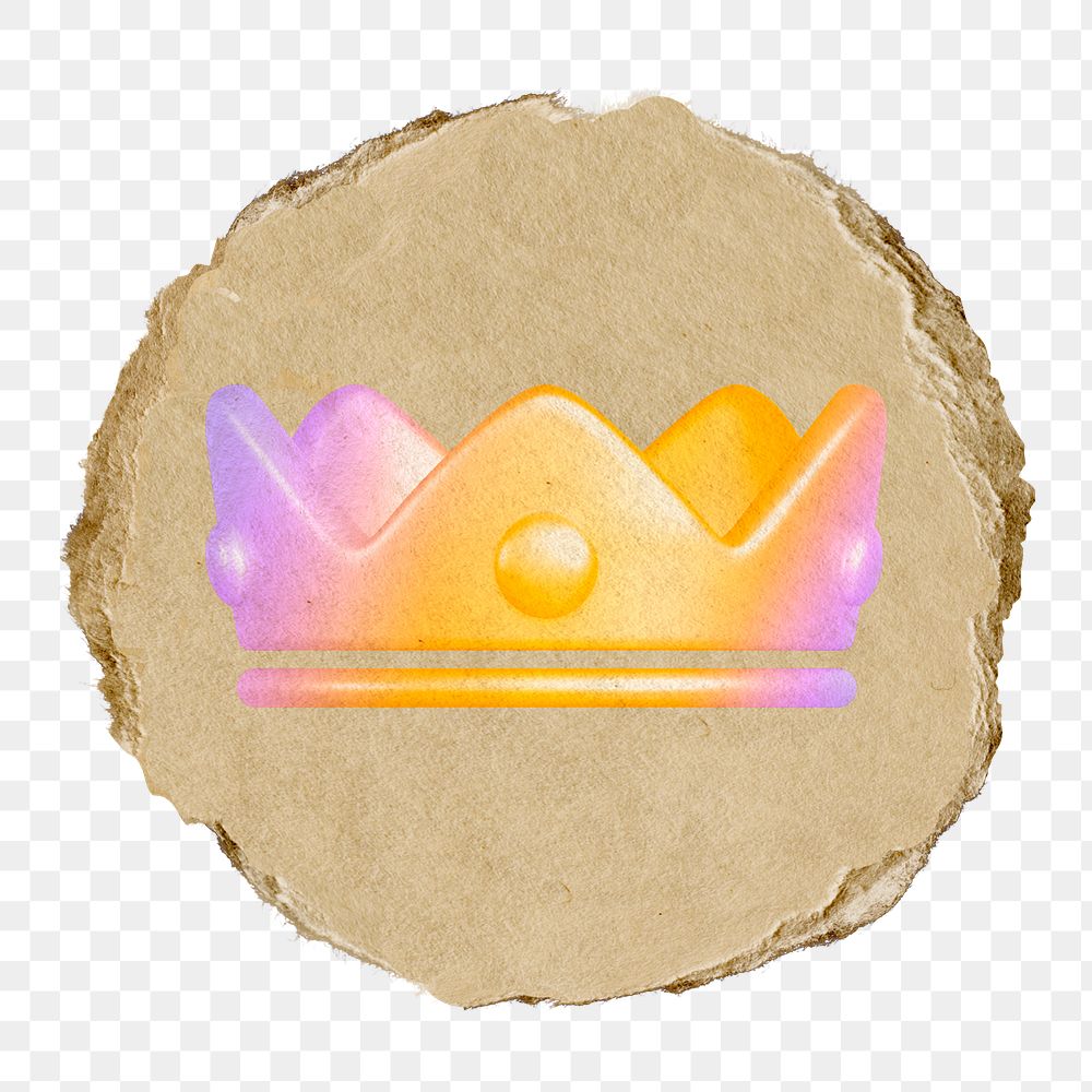 Crown ranking png icon sticker, ripped paper badge, transparent background