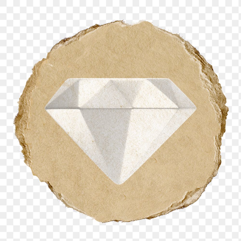 Diamond png icon sticker, ripped paper badge, transparent background