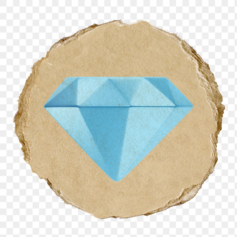 Diamond png icon sticker, ripped paper badge, transparent background