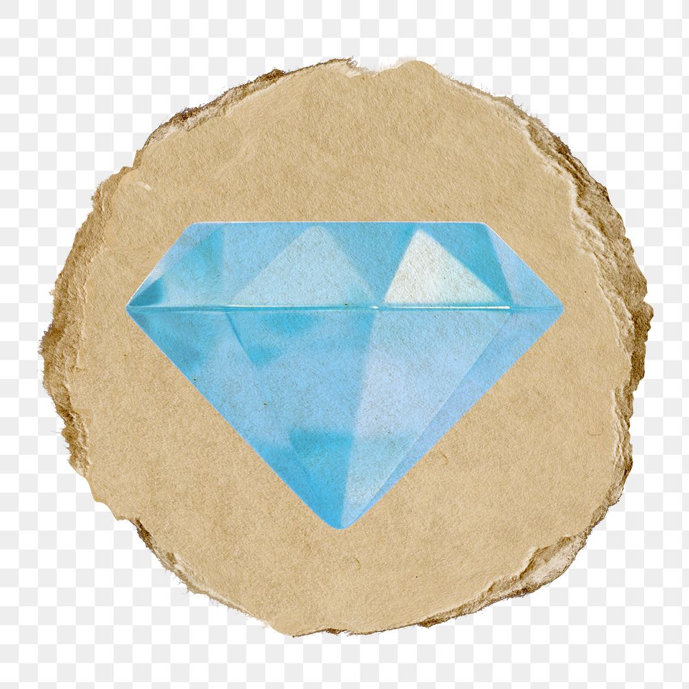 Diamond png icon sticker, ripped paper badge, transparent background