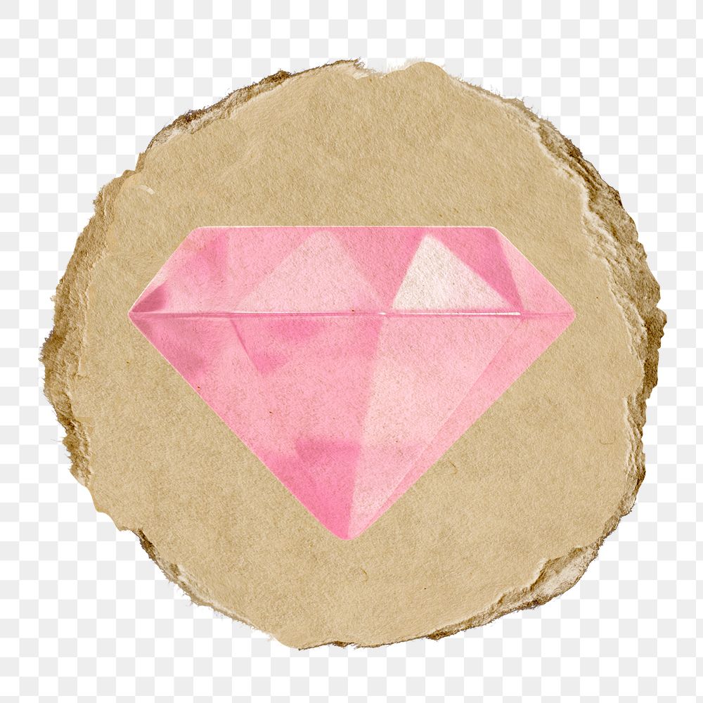 Diamond png icon sticker, ripped paper badge, transparent background