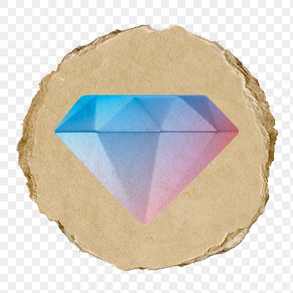 Diamond png icon sticker, ripped paper badge, transparent background