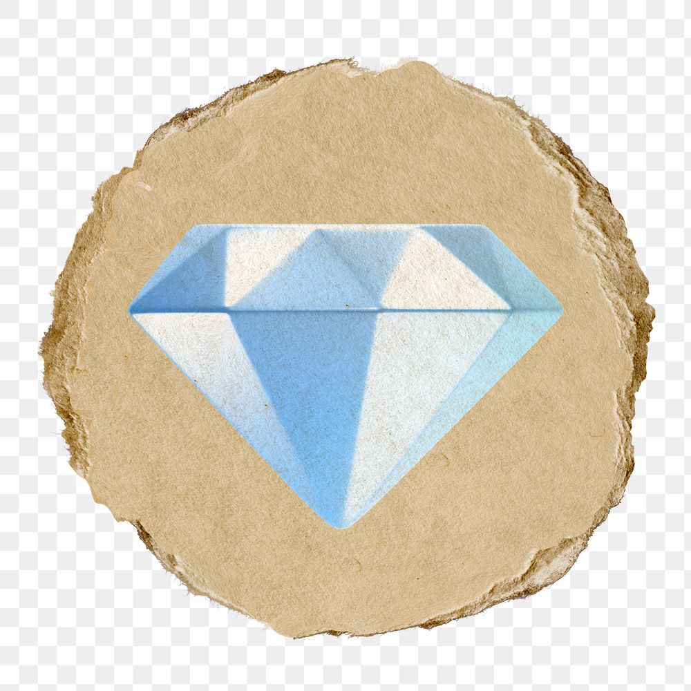 Diamond png icon sticker, ripped paper badge, transparent background