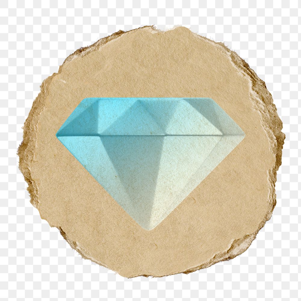 Diamond png icon sticker, ripped paper badge, transparent background