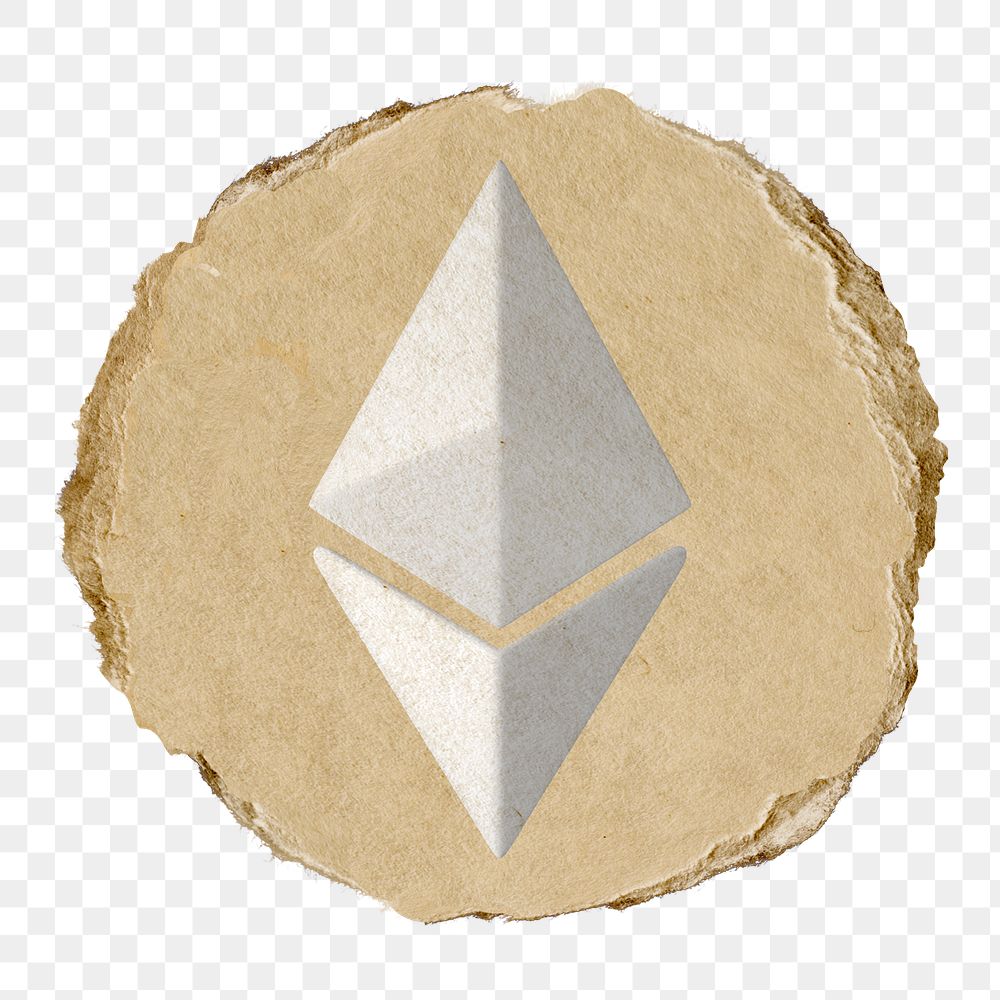 Ethereum blockchain png icon sticker, ripped paper badge, transparent background