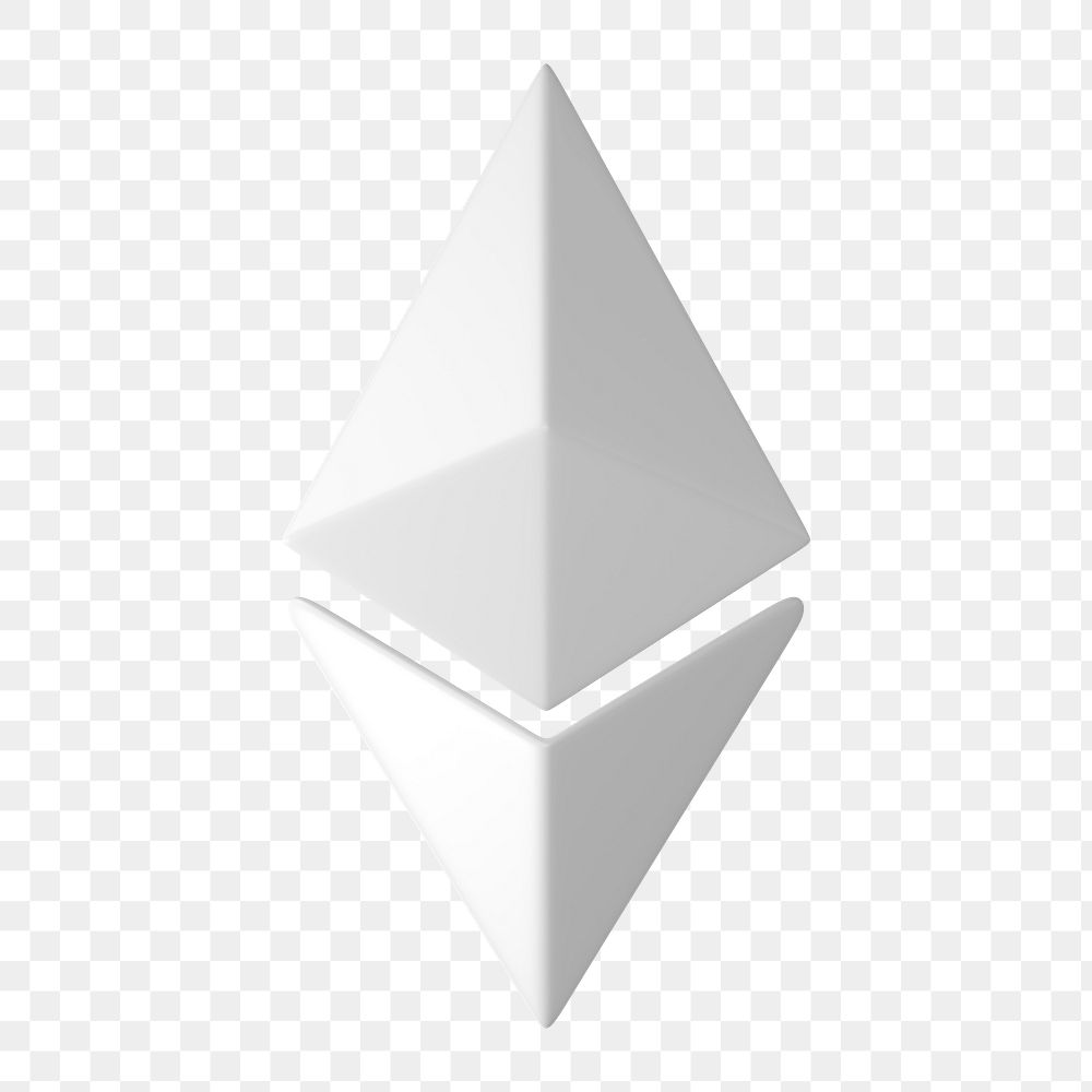 Ethereum blockchain png icon sticker, 3D rendering, transparent background