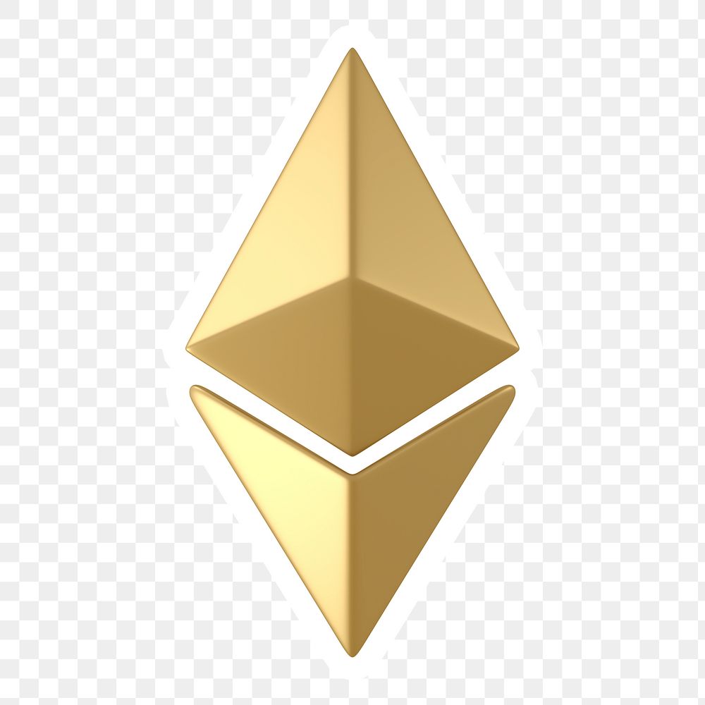 Ethereum blockchain png, gold icon sticker, transparent background