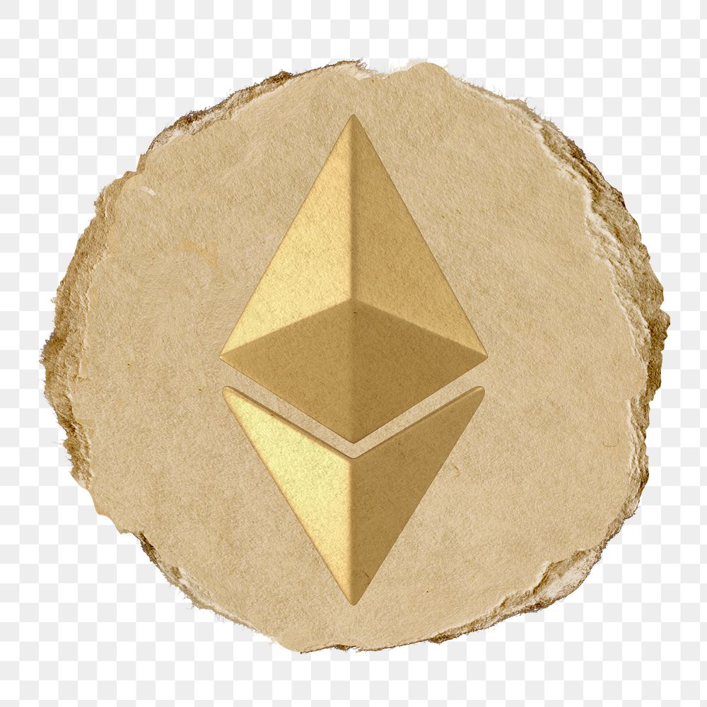 Ethereum blockchain png icon sticker, ripped paper badge, transparent background