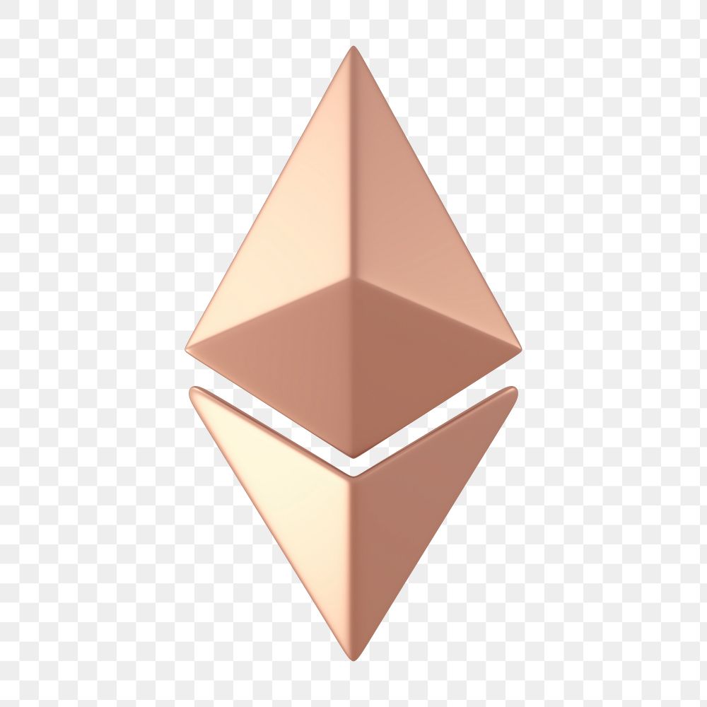 Ethereum blockchain png icon sticker, 3D rendering, transparent background