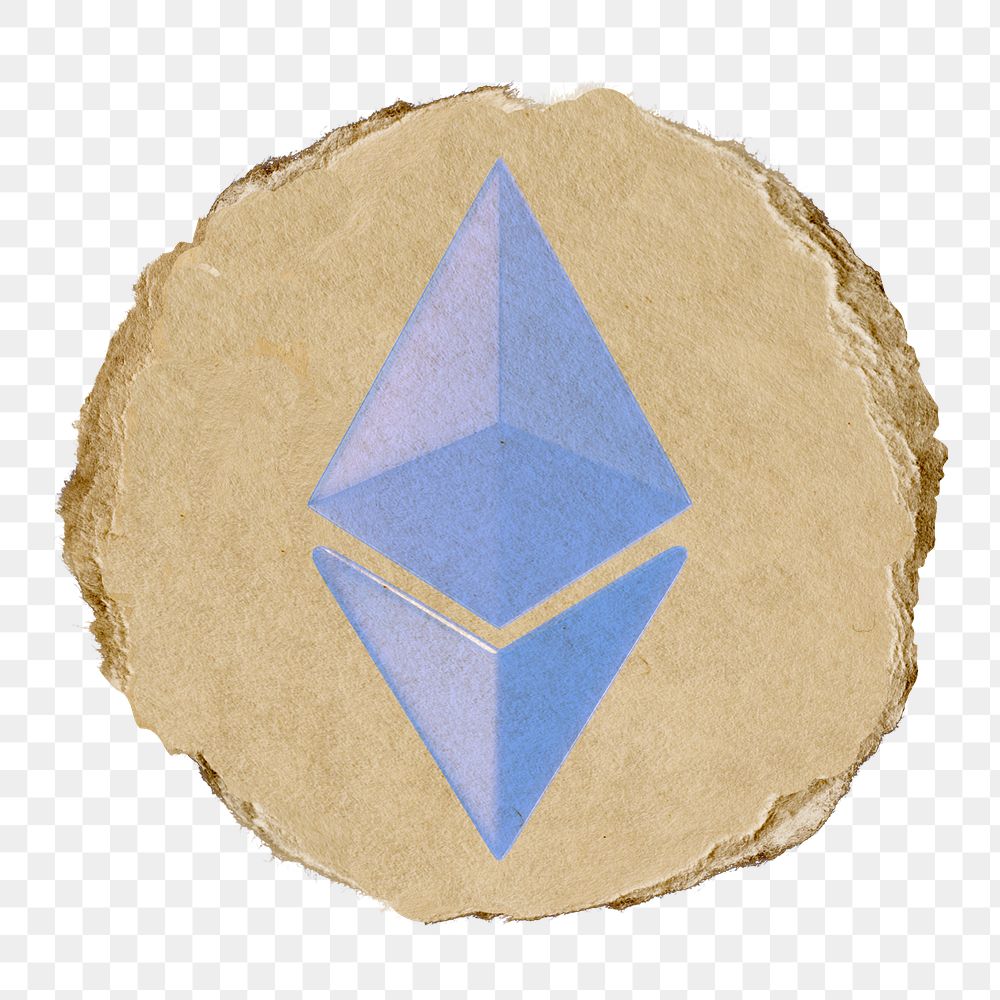 Ethereum blockchain png icon sticker, ripped paper badge, transparent background