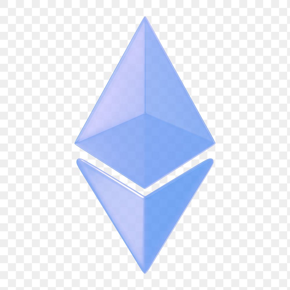 Ethereum blockchain png, blue icon sticker, 3D rendering, transparent background