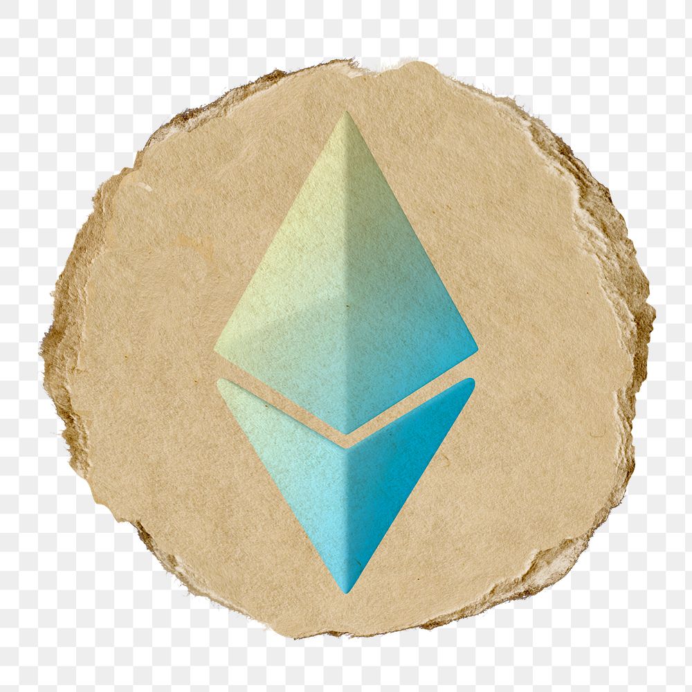 Ethereum blockchain png icon sticker, ripped paper badge, transparent background