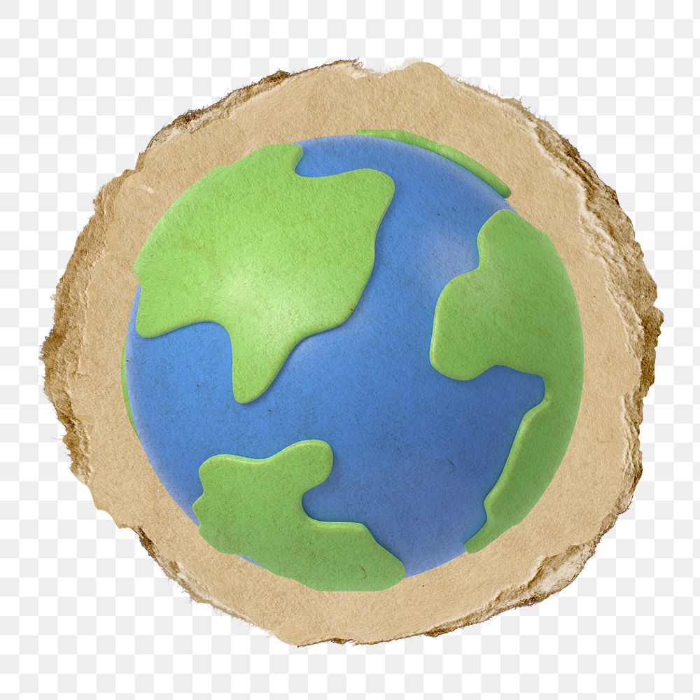 Globe, environment png icon sticker, ripped paper badge, transparent background