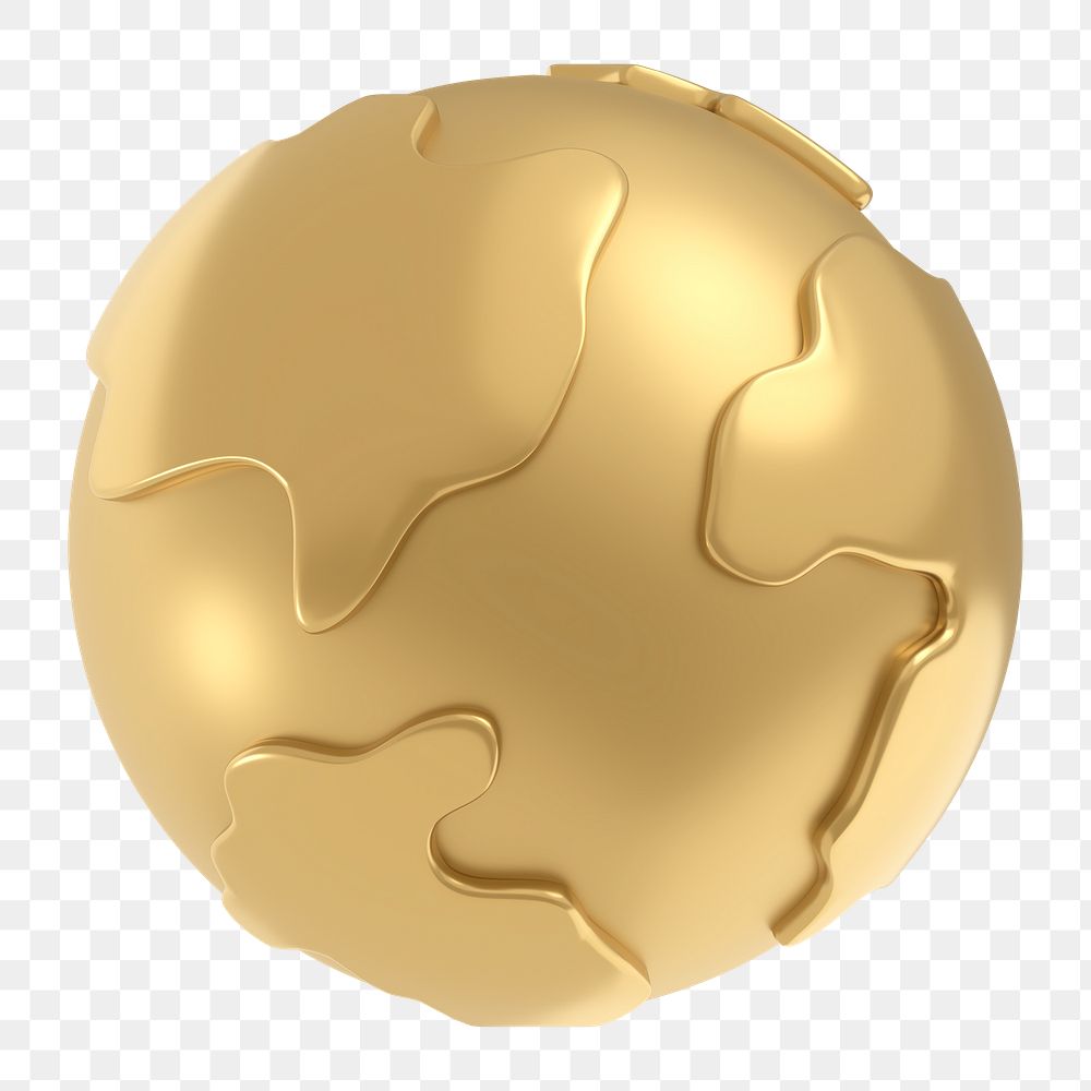 Gold globe png, environment icon sticker, 3D rendering, transparent background