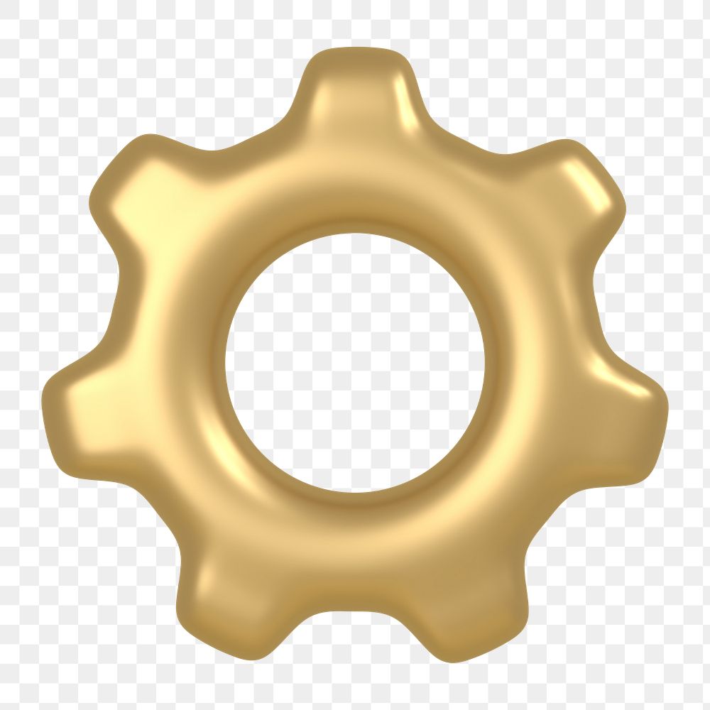 Gear png, gold setting icon sticker, 3D rendering, transparent background