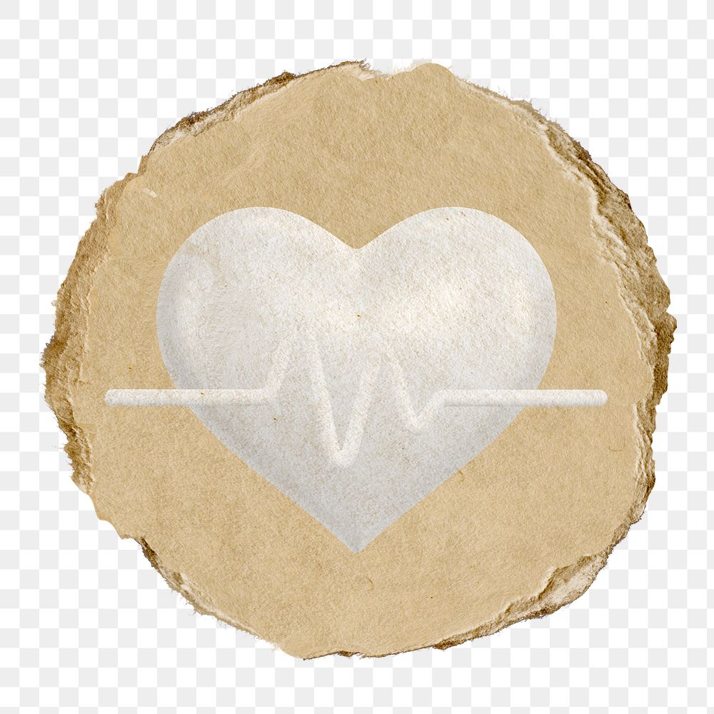 Heart, health png icon sticker, ripped paper badge, transparent background