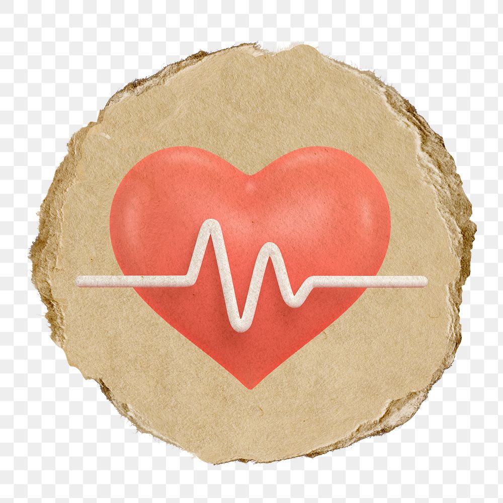 Heart, health png icon sticker, ripped paper badge, transparent background