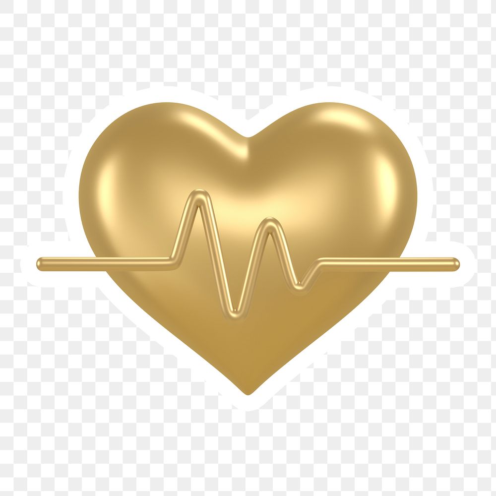 Gold heart png, health icon sticker, transparent background