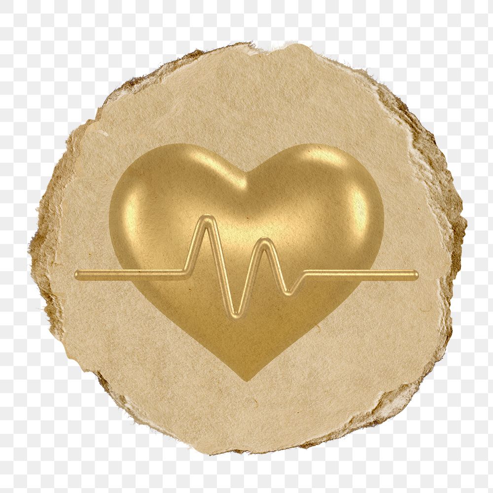 Heart, health png icon sticker, ripped paper badge, transparent background