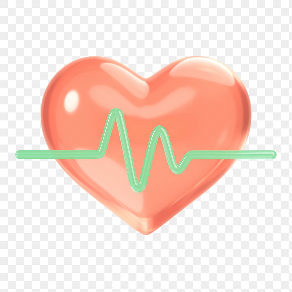 Heartbeat png, health icon sticker, 3D rendering, transparent background