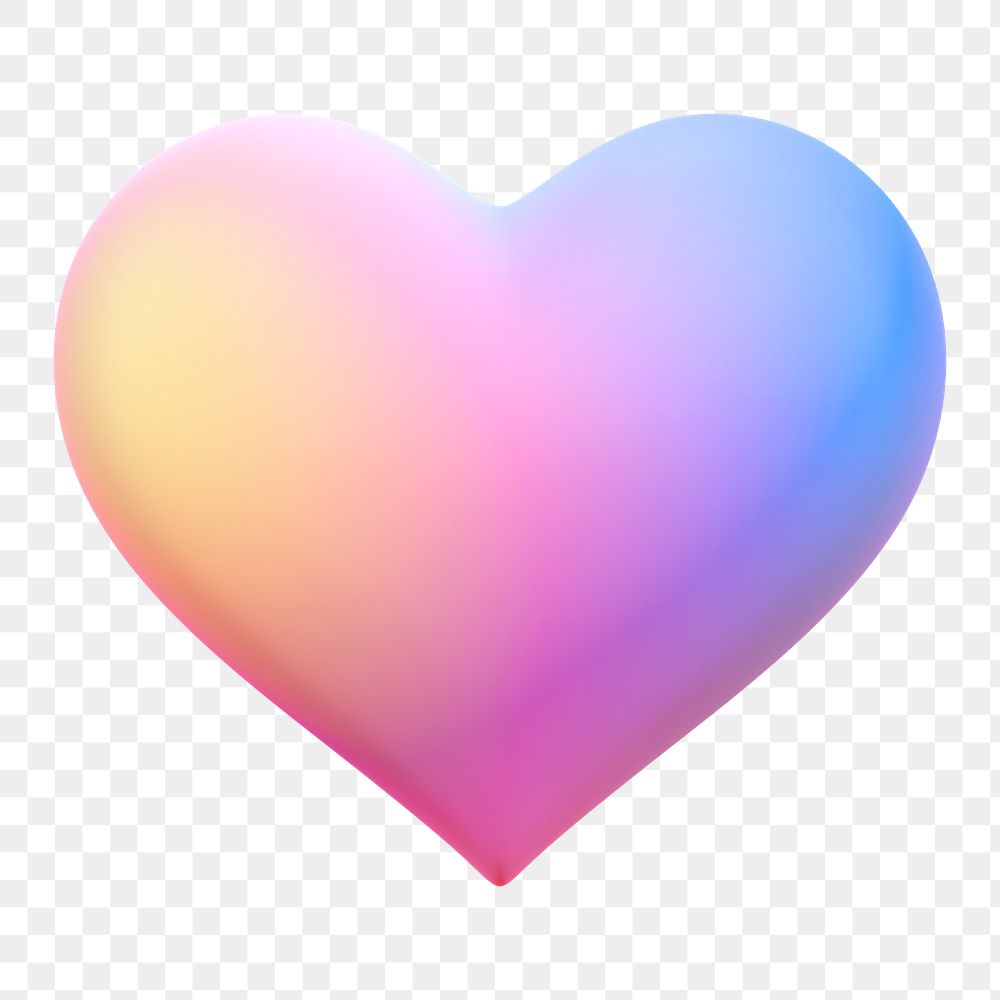 Gradient heart png, love icon sticker, 3D rendering, transparent background