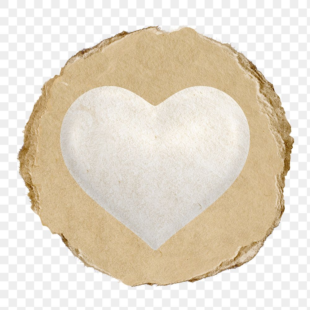 White heart, health png icon sticker, ripped paper badge, transparent background