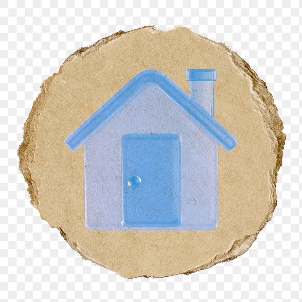 House, home screen png icon sticker, ripped paper badge, transparent background