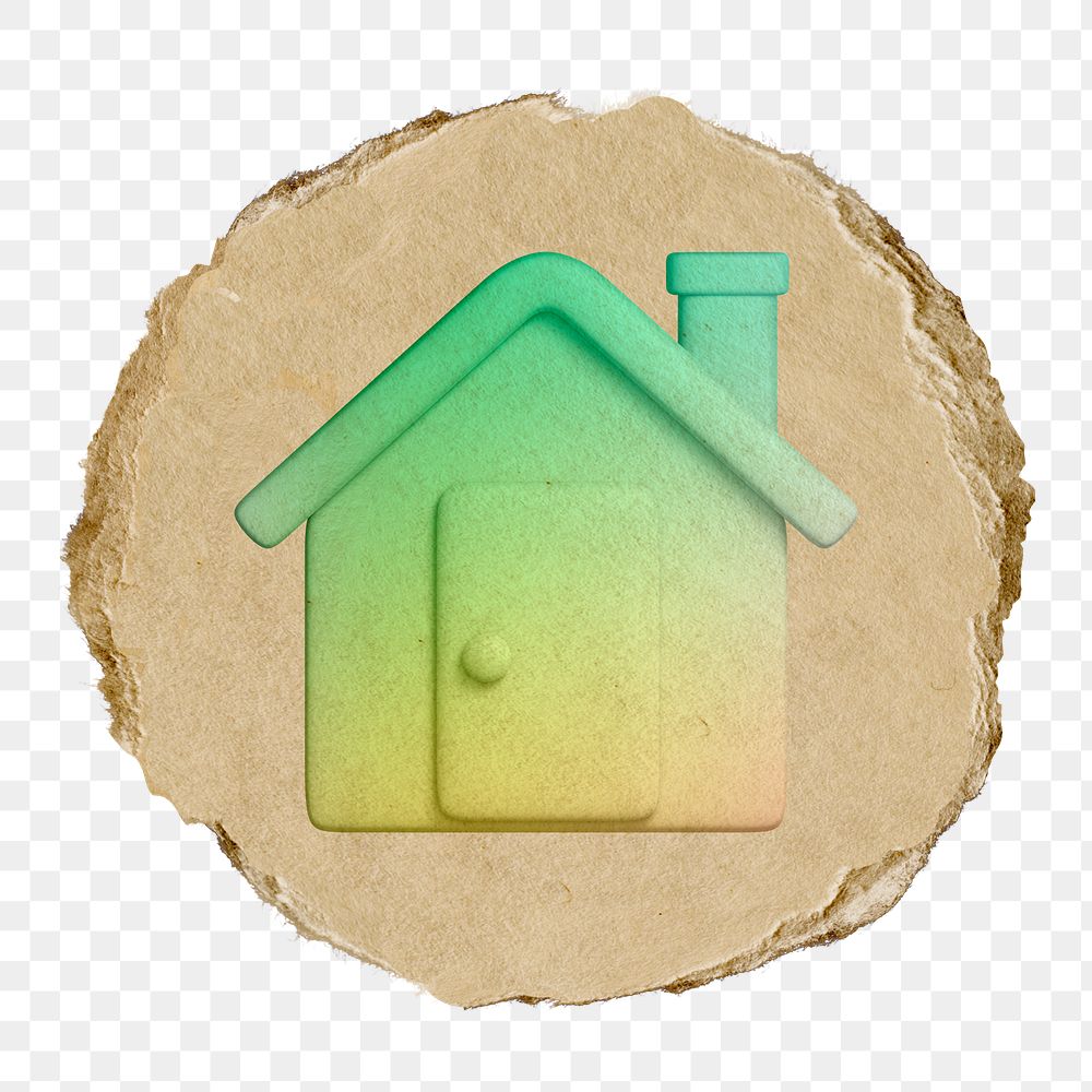 House, home screen png icon sticker, ripped paper badge, transparent background