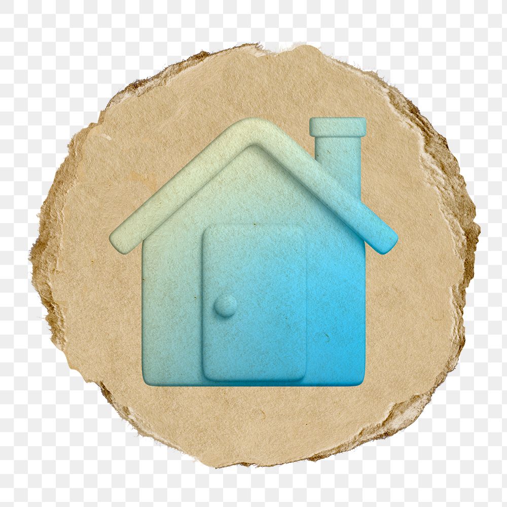 House, home screen png icon sticker, ripped paper badge, transparent background