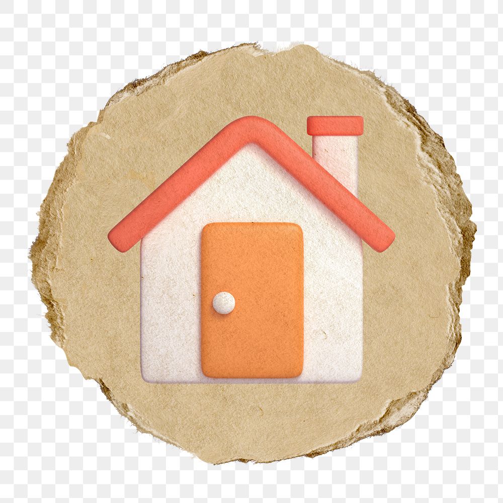 House, home png icon sticker, ripped paper badge, transparent background