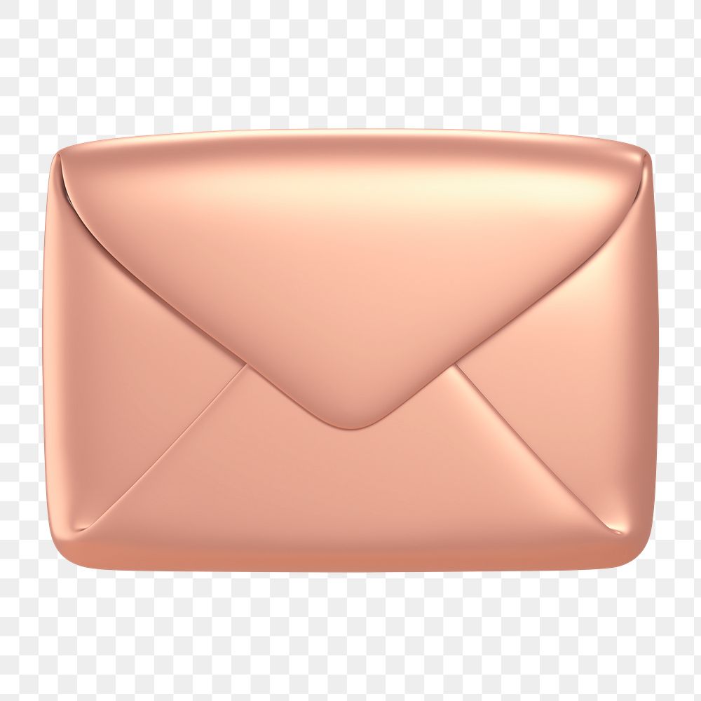 Envelope, email png icon sticker, rose gold 3D rendering, transparent background
