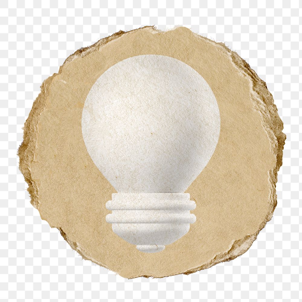 Light bulb png icon sticker, ripped paper badge, transparent background