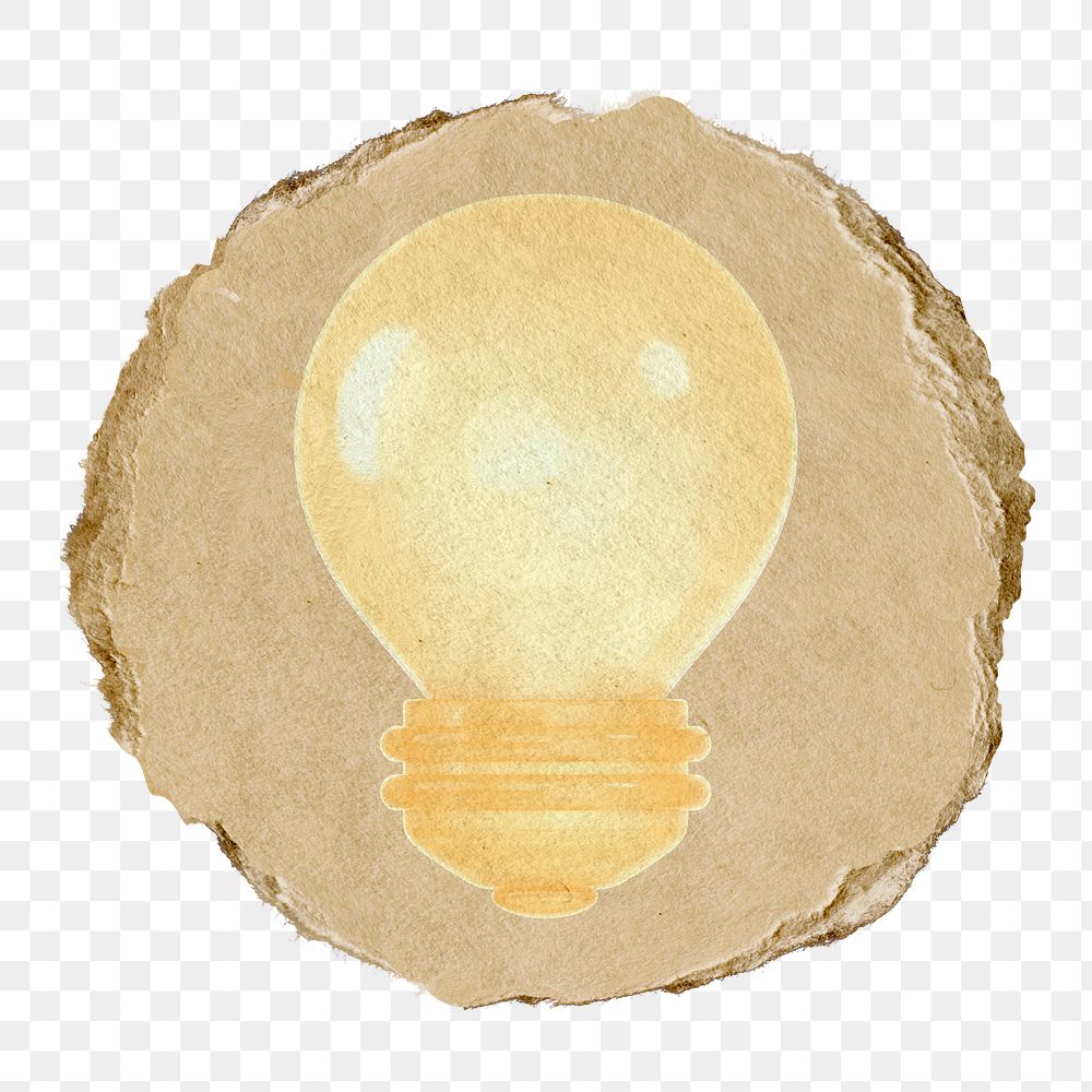 Light bulb png icon sticker, ripped paper badge, transparent background