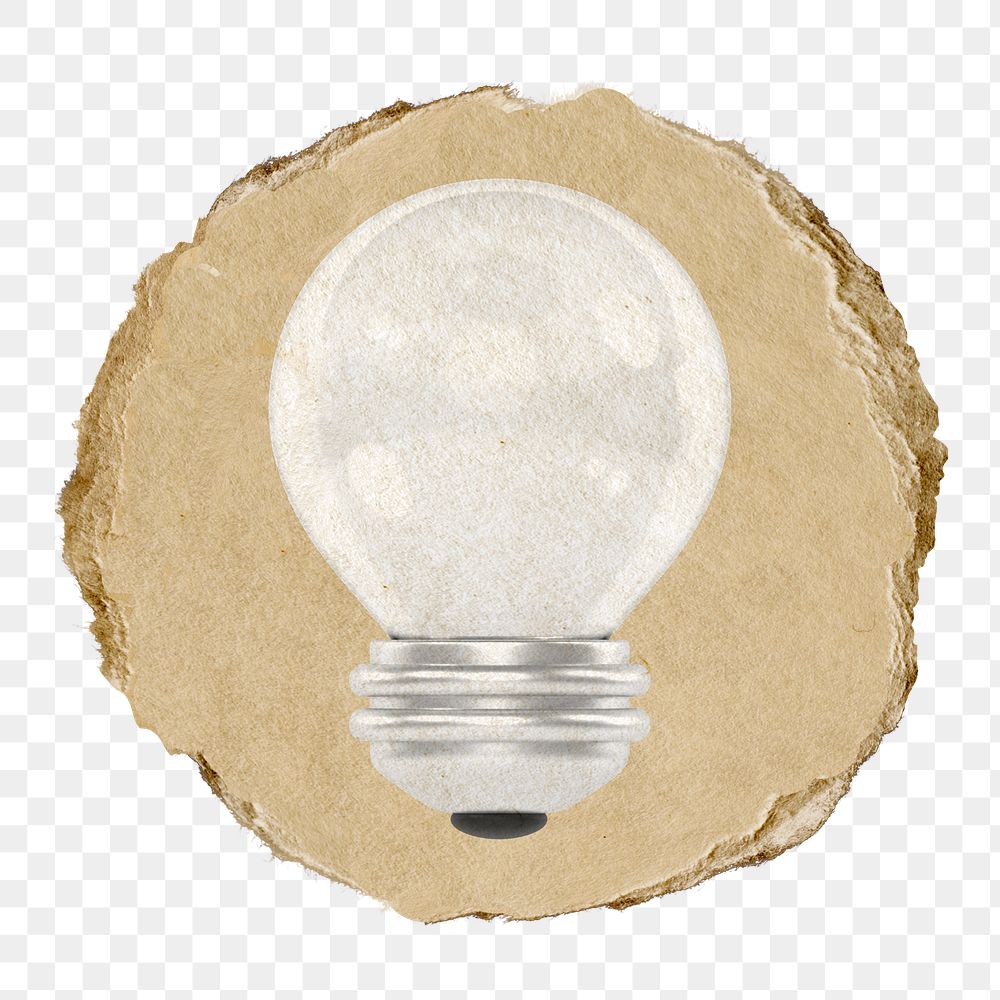 Light bulb png icon sticker, ripped paper badge, transparent background