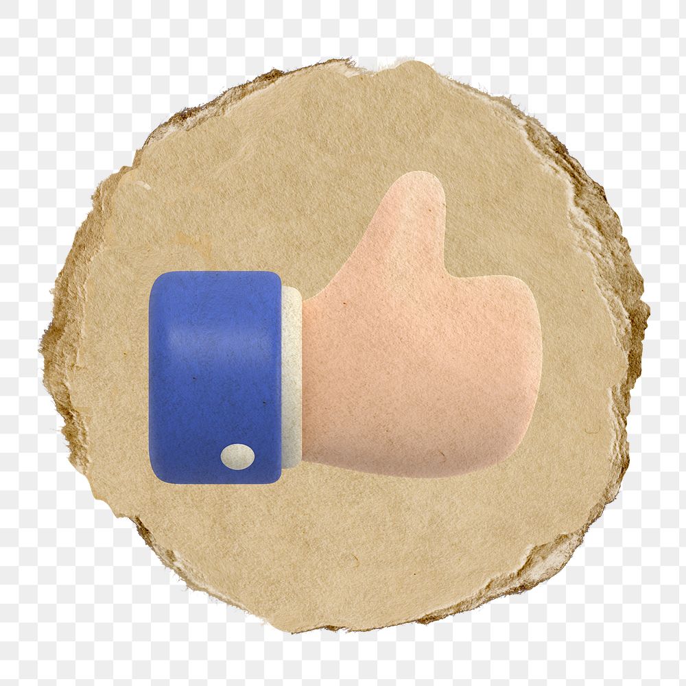 Thumbs up png icon sticker, ripped paper badge, transparent background