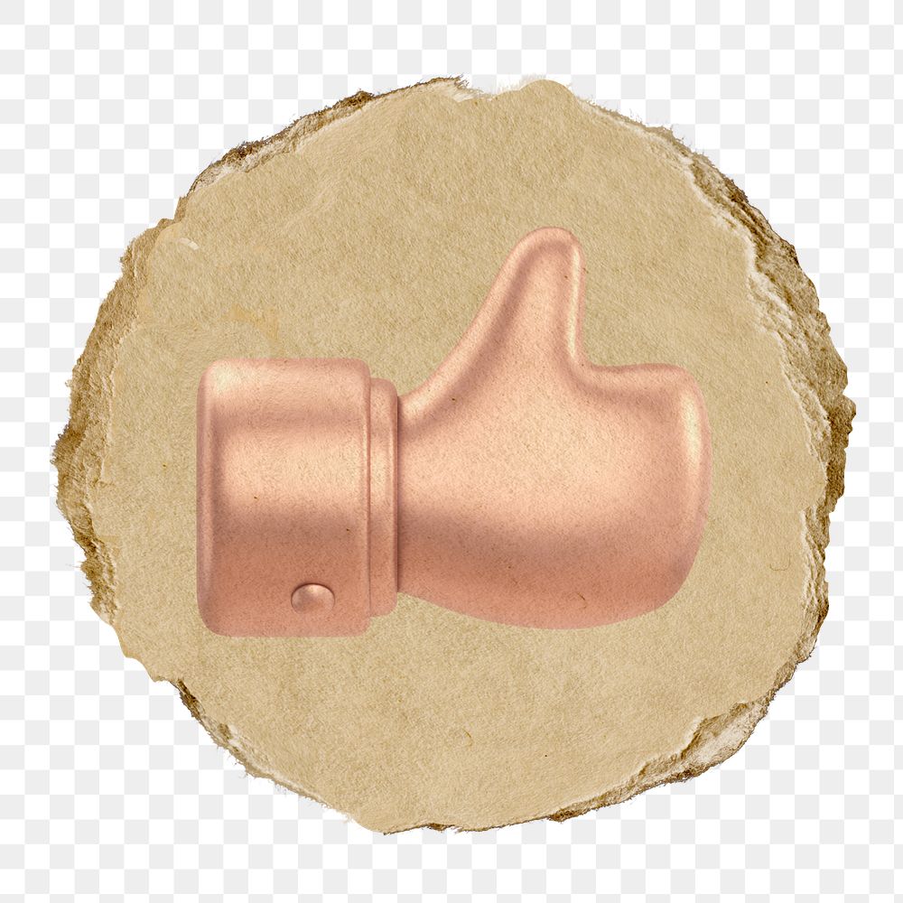 Thumbs up png icon sticker, ripped paper badge, transparent background