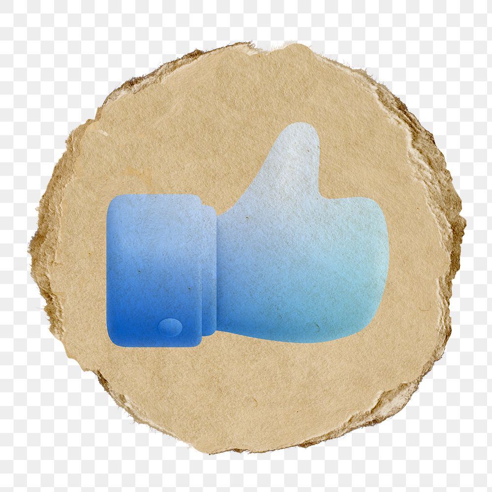 Thumbs up png icon sticker, ripped paper badge, transparent background