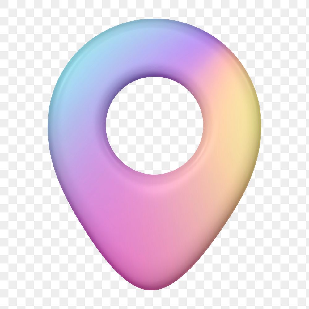Location pin png icon sticker, holographic 3D rendering, transparent background