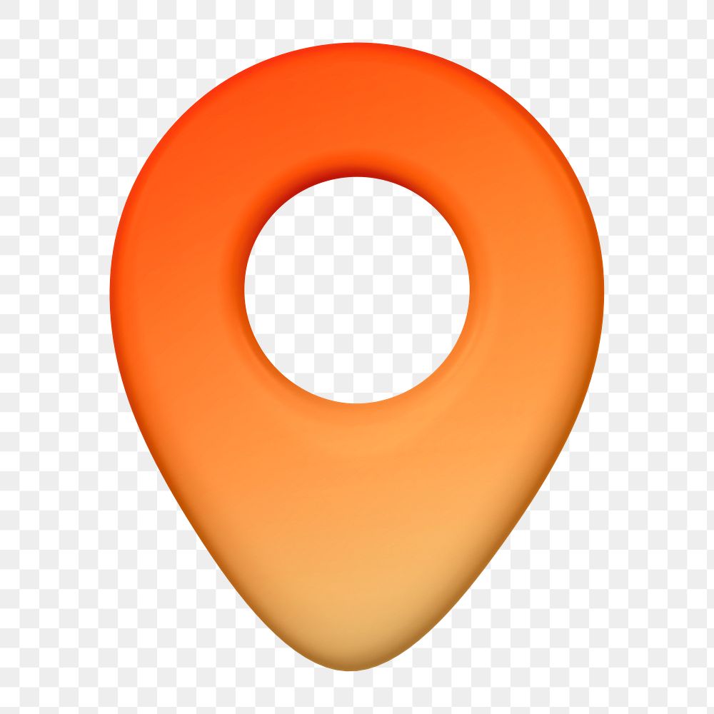 Location pin png, orange icon sticker, 3D rendering, transparent background