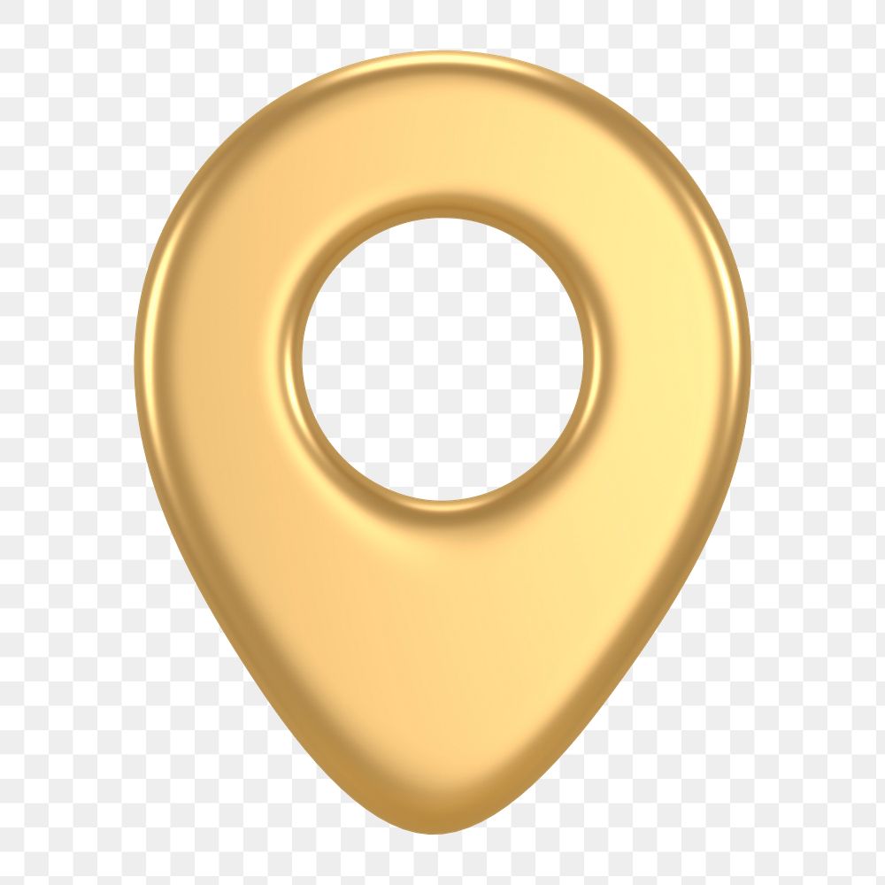 Gold location png icon sticker, 3D rendering, transparent background