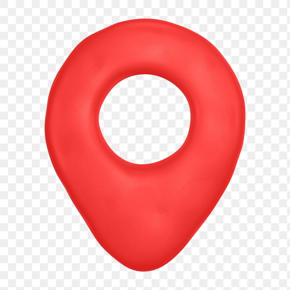 Red location pin png icon sticker, 3D rendering, transparent background