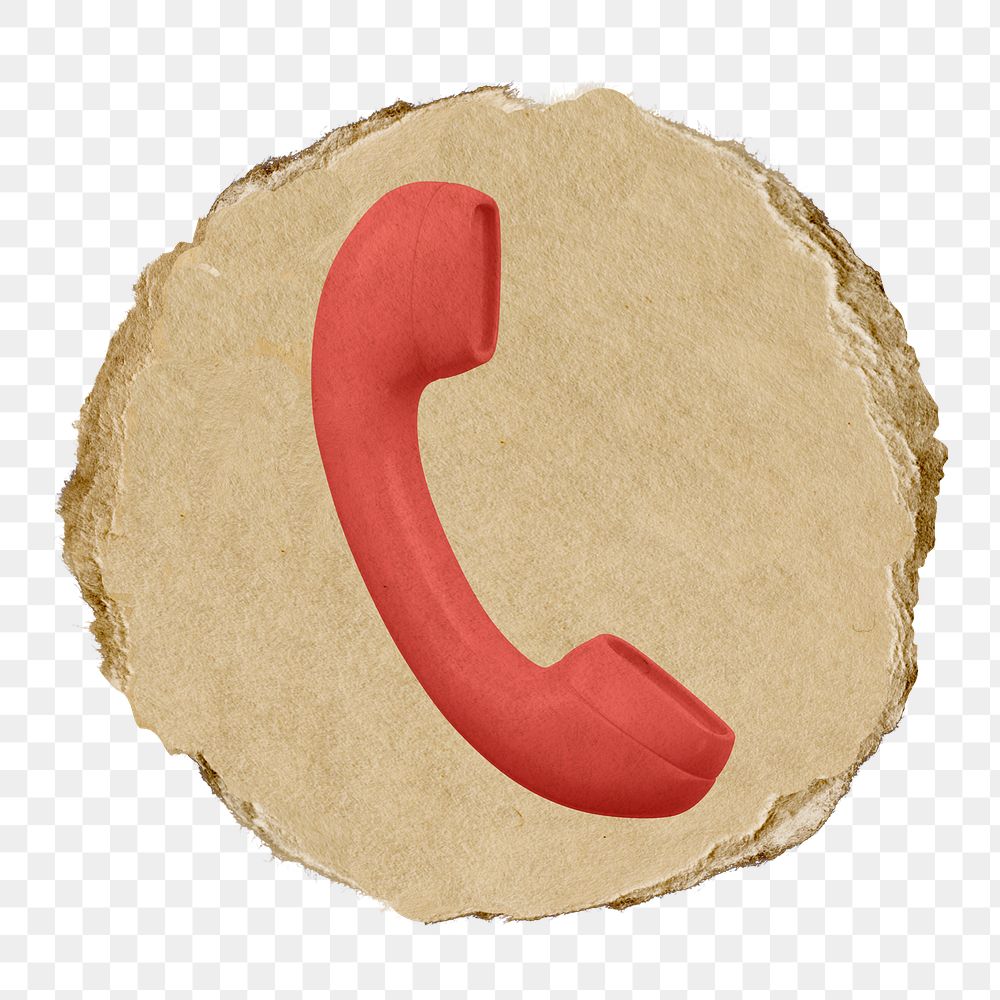 Telephone, contact png icon sticker, ripped paper badge, transparent background